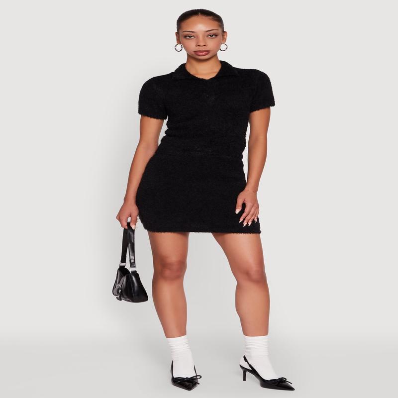 Eyelash Knit Solid High Waisted Mini Skirt