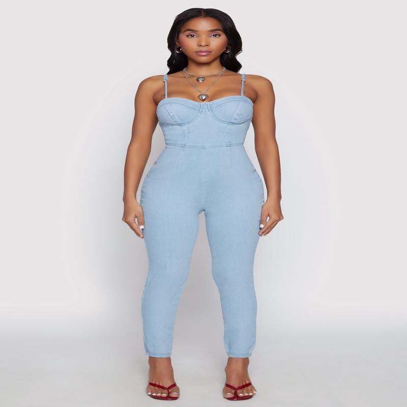 Haute Monde Denim Bustier Jumpsuit