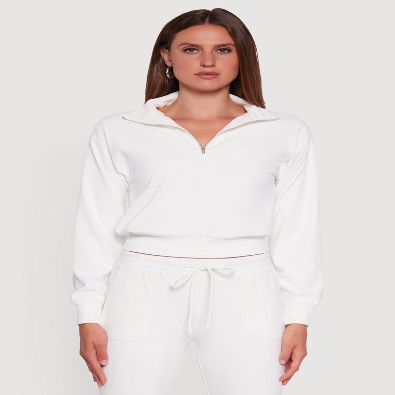 Long Sleeve Solid Half Zip Pullover Top