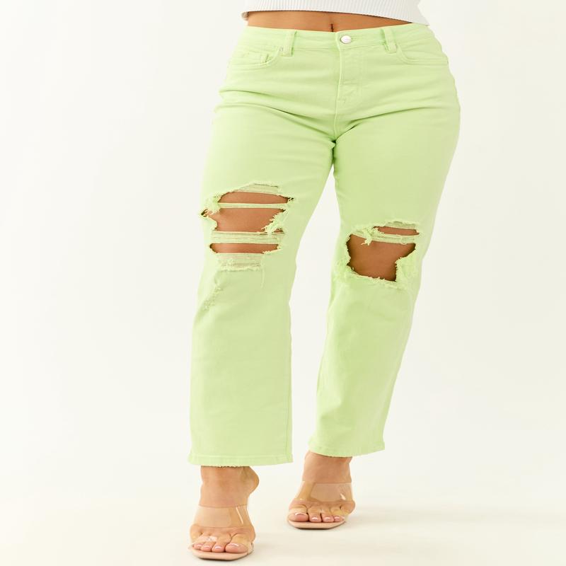 Mica Denim Neon Lime Straight Leg Stretchy Jeans