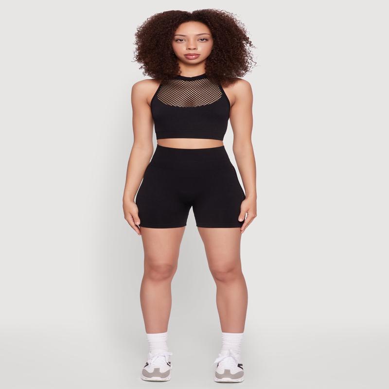 Seamless High Waisted Bike Shorts with Laser Cut