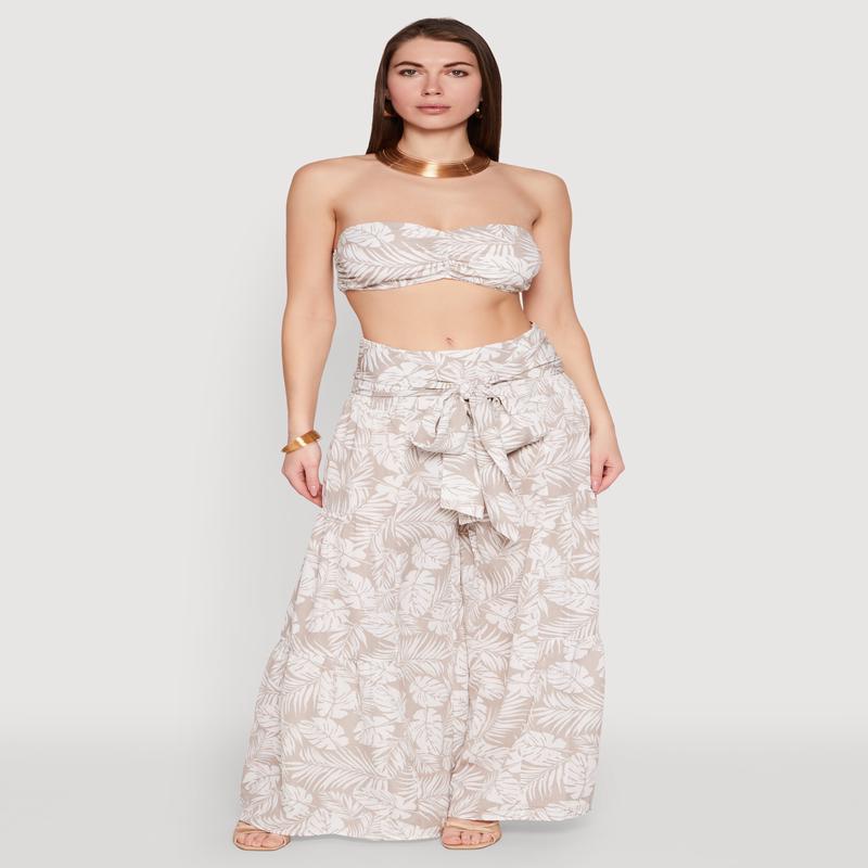 Airy Tie Front Tiered Leg Palazzo Pants