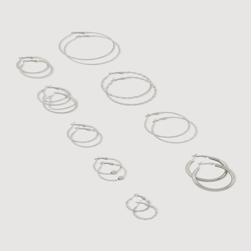 Assorted Metallic Hoop Earrings Set of 9