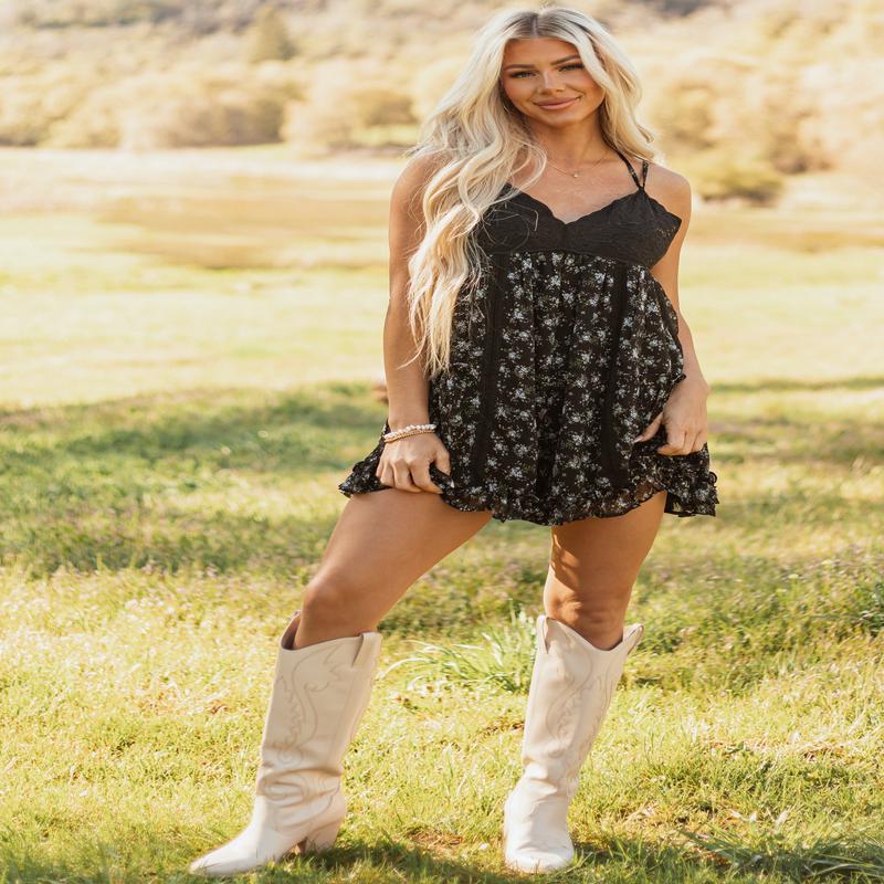 Black Floral Print Lace Bust Sleeveless Romper