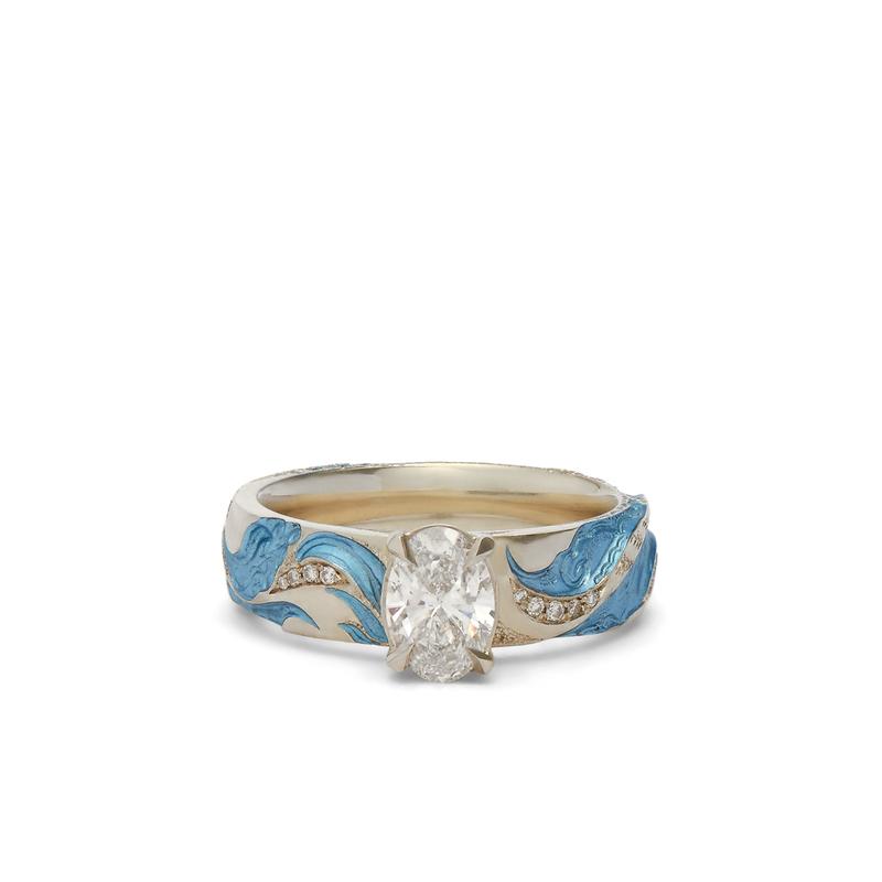 Castro Smith - Wave Engagement Ring Oval Ring - (Blue)