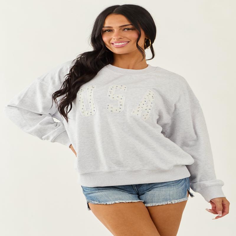 Dove Grey 'USA' Patchwork Graphic Sweatshirt