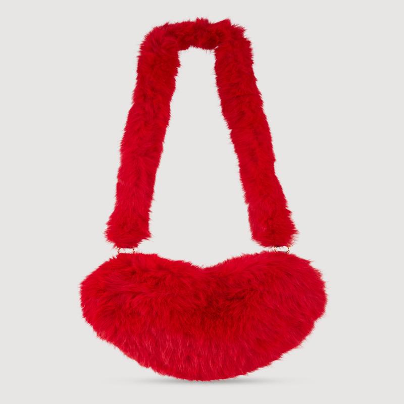 Faux Fur Heart Convertible Handbag