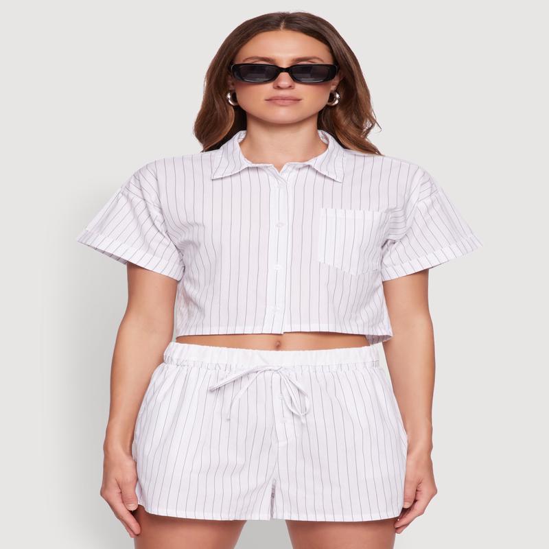 Iris Pinstripe Cropped Shirt