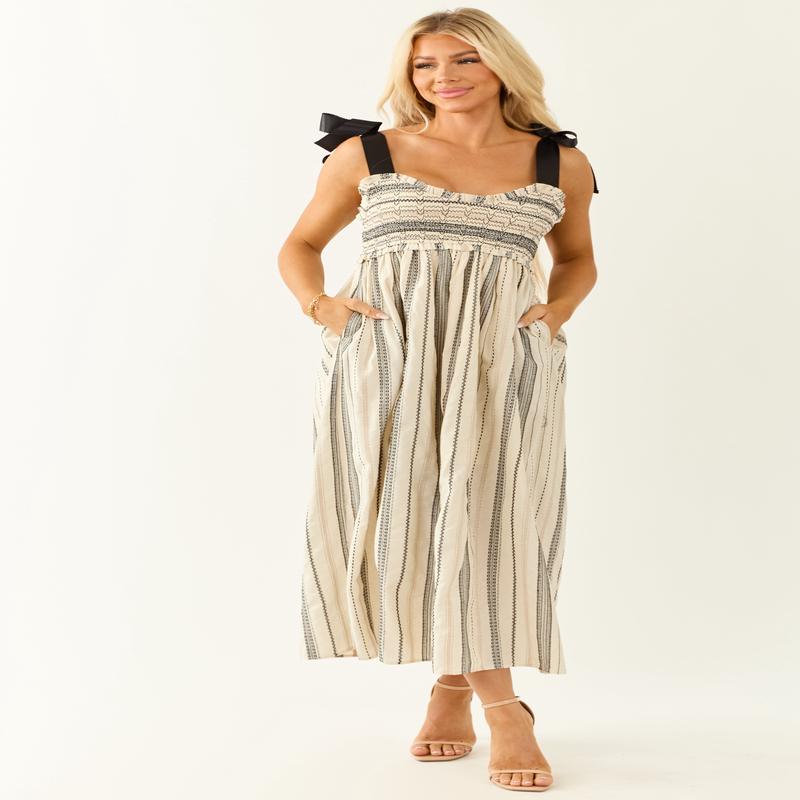 Lovelo Ivory Abstract Print Ribbon Strap Maxi Dress