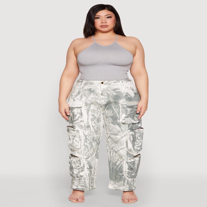 Plus Size Printed Pattern Cargo Pants