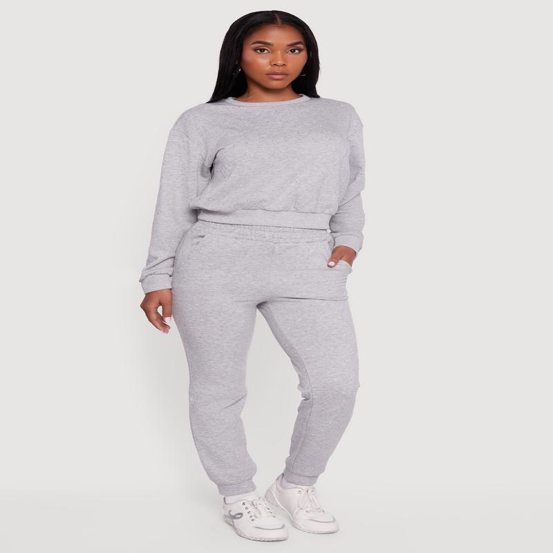 Rhinestone Studded Elastic Waist Joggers