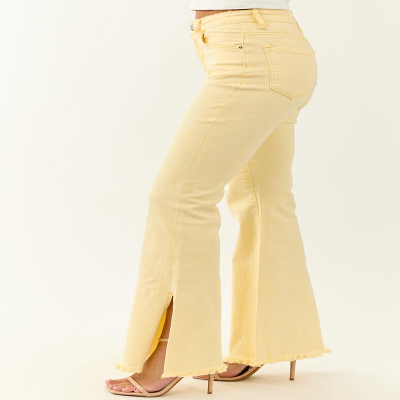 Risen Buttercream Side Slit Stretchy Flare Jeans