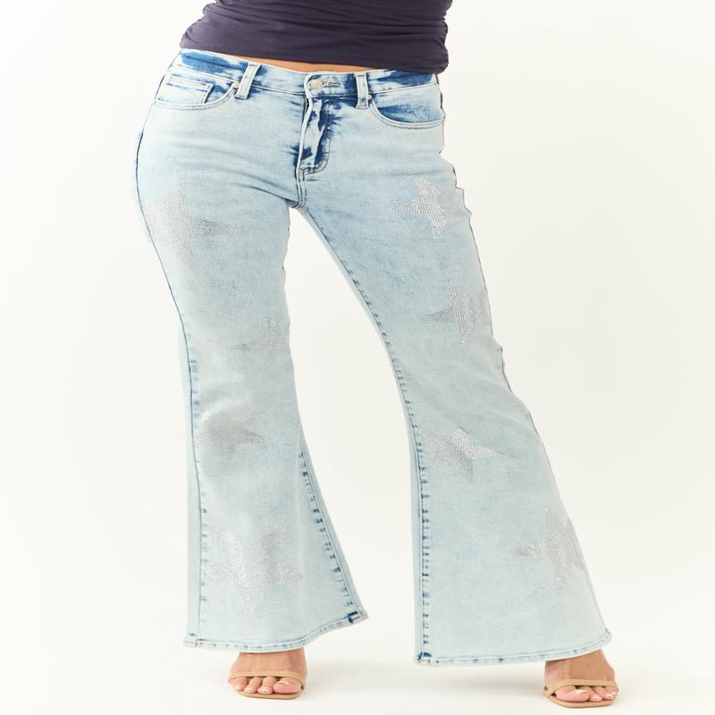 Saige Light Tummy Control Star Pattern Flare Jeans