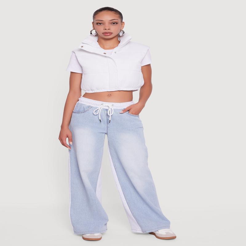 Snap Button Zip Front Cropped Puffer Vest