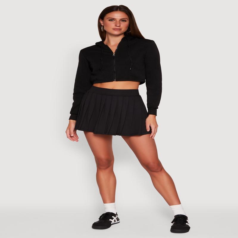 Solid High Waisted Pleated Skort