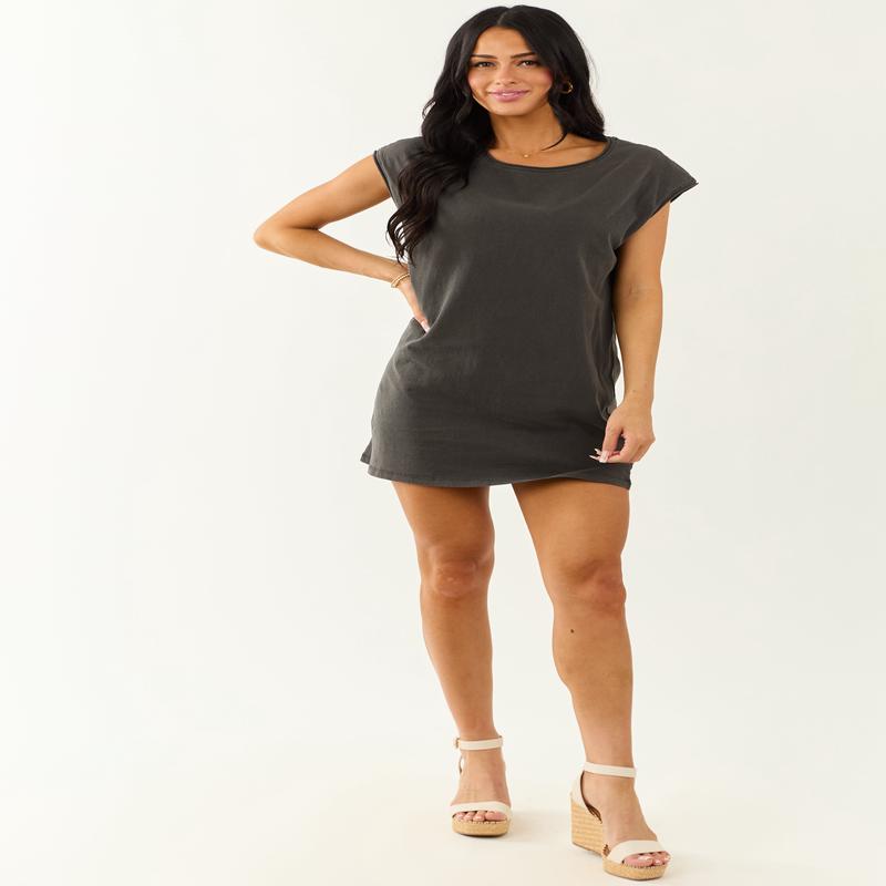 Charcoal Crew Neck Cotton Mini Tee Shirt Dress