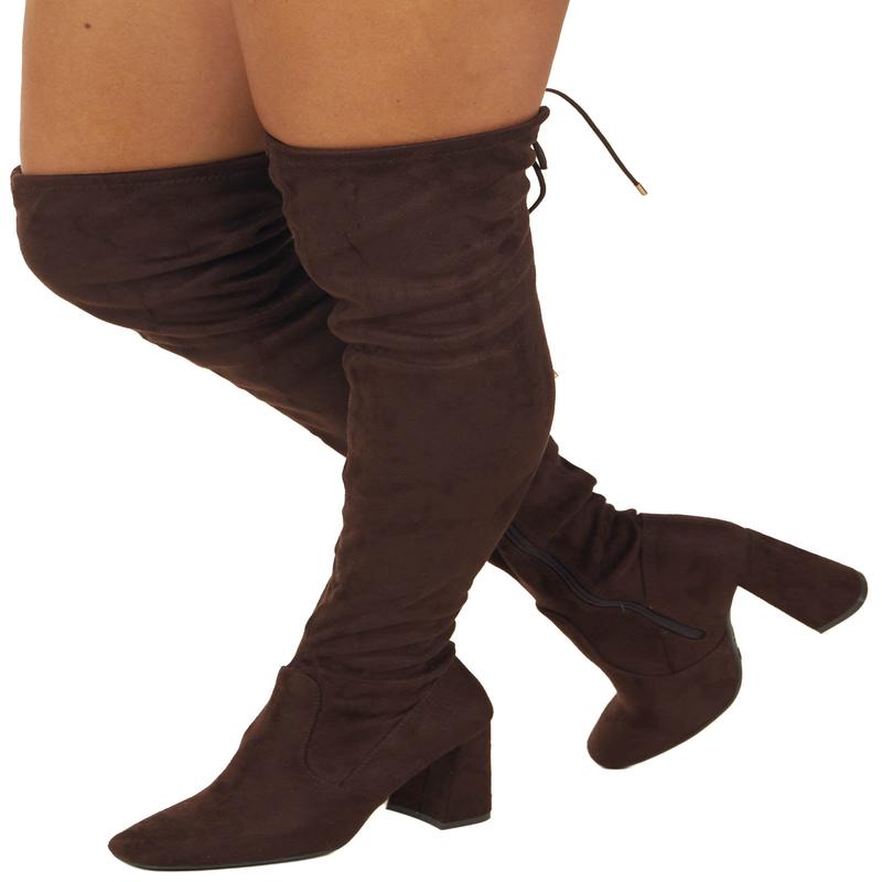 Chocolate Faux Suede Thigh High Boots