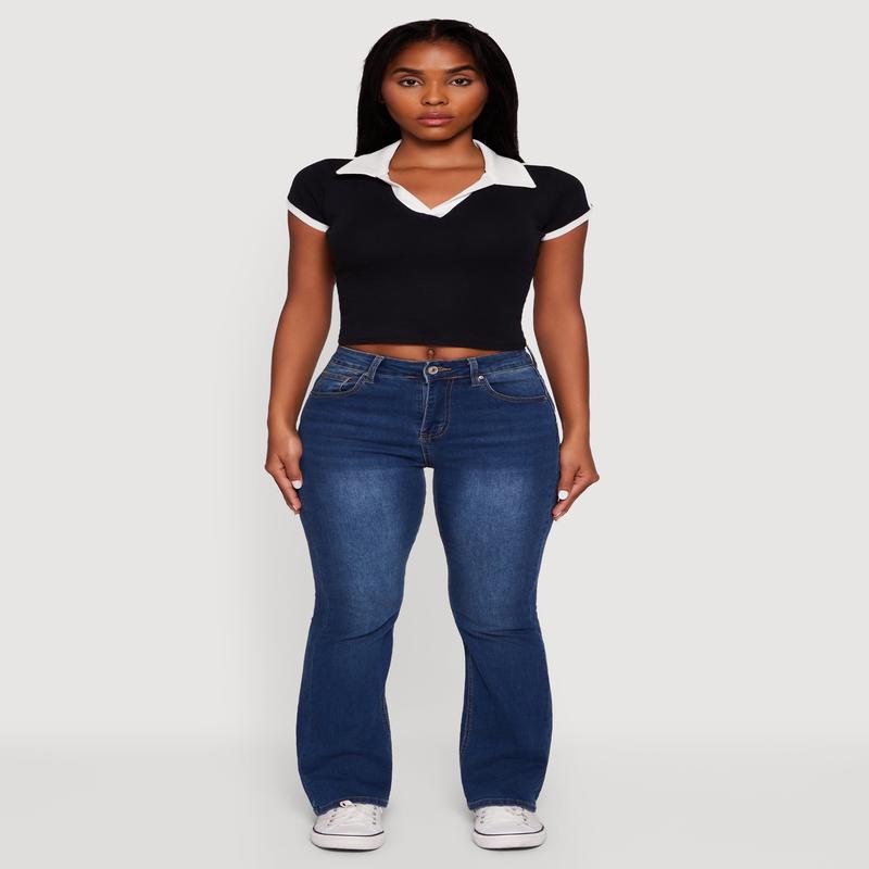 Contrast Trim Cropped Polo Top