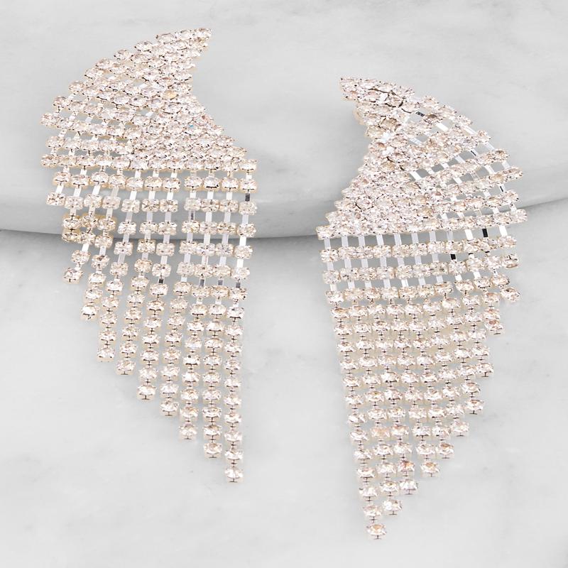 Curved Rhinestone Fringe Drop Earrings