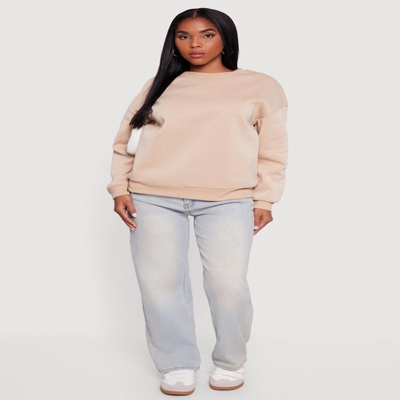 Fleece Lined Drop Shoulder Crew Neck Sweatshirt