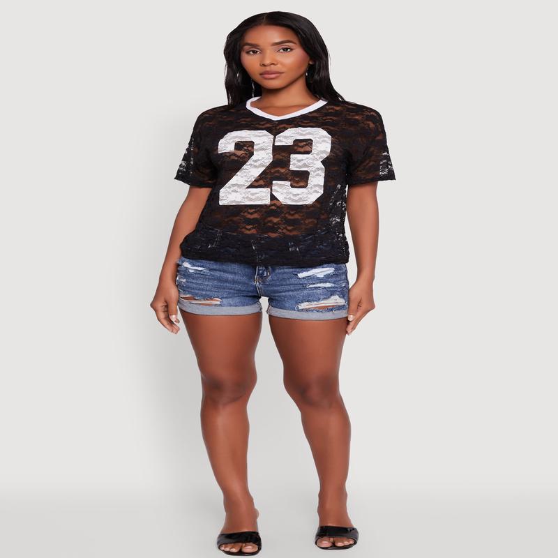 Floral Lace Graphic V-Neck Top