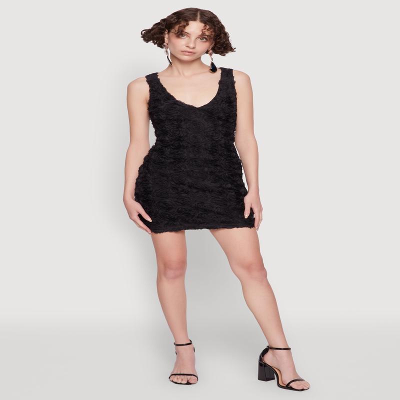 Haute Monde 3D Floral Mesh Overlay Bodycon Dress