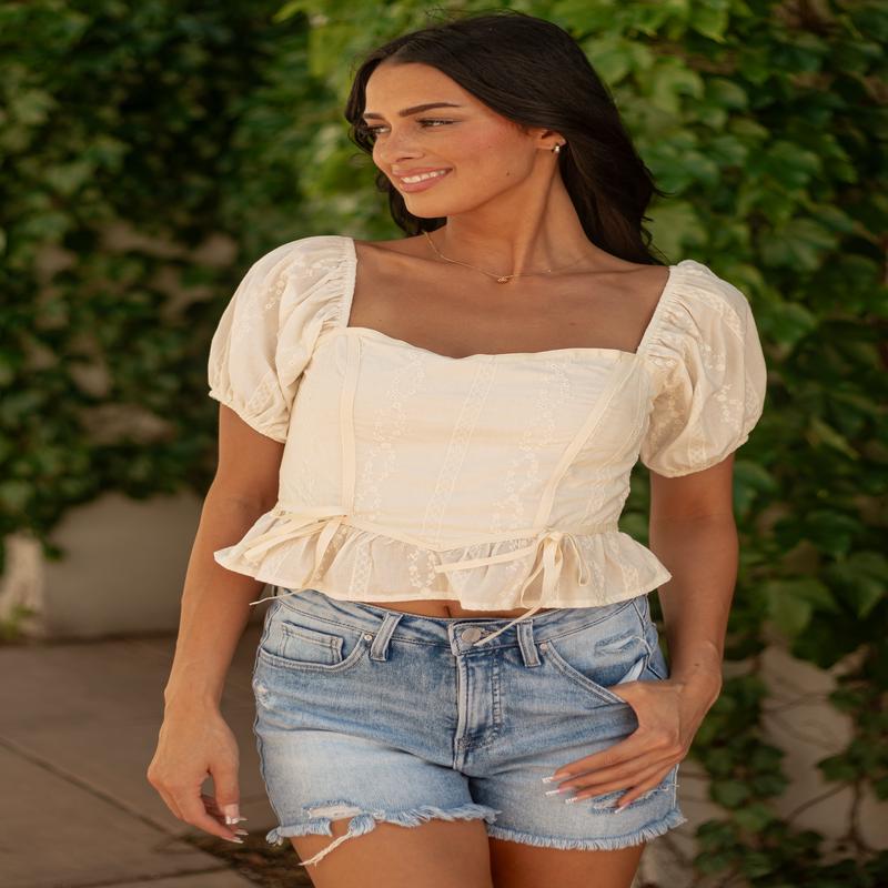 Lovelo Champagne Puff Sleeve Cotton Blouse