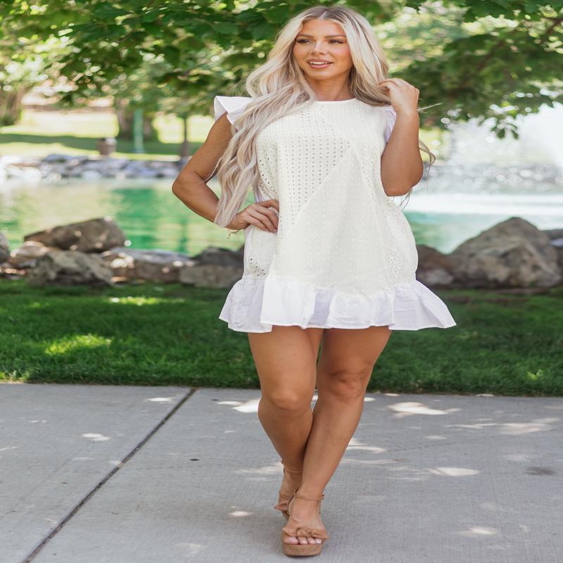 Lovelo Off White Eyelet Swiss Dot Cotton Mini Dress