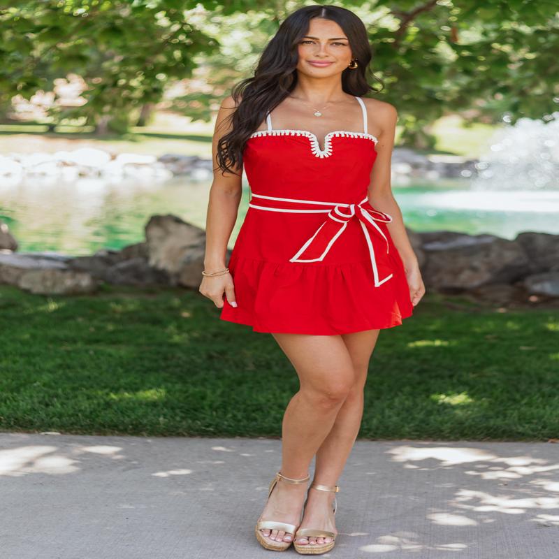 Ruby Sleeveless Waist Tie Cotton Mini Dress