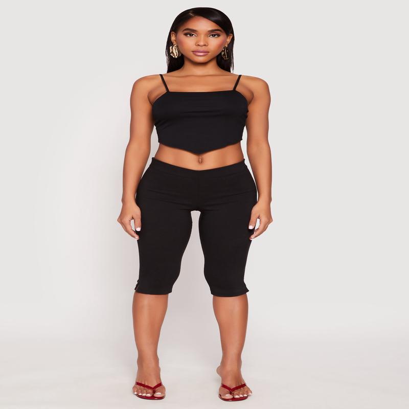 Square Neck Hanky Hem Crop Top