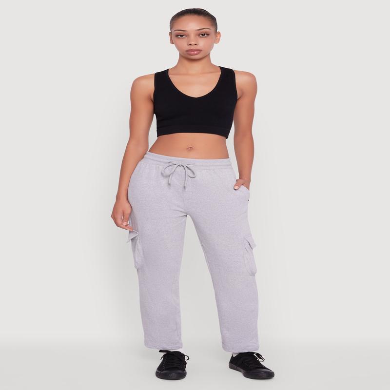 Zip Pocket Drawstring Waist Cargo Sweatpants