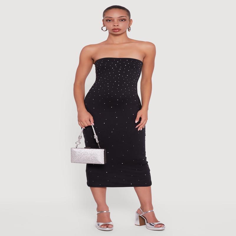 Almost Famous Rhinestone Midi Tube Dress