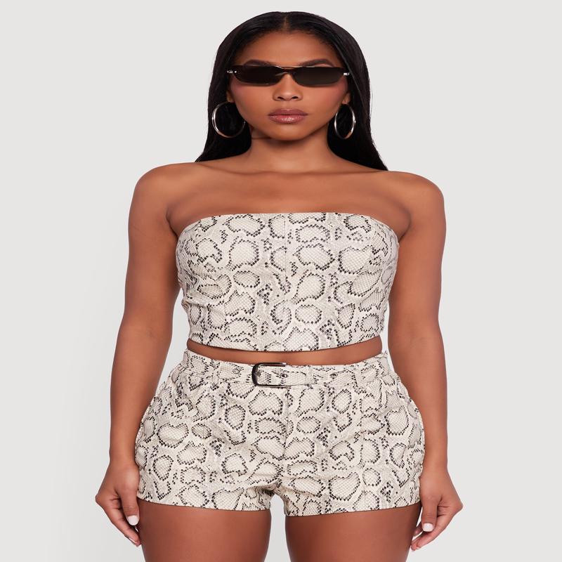 Animal Print Smocked Back Corset Top