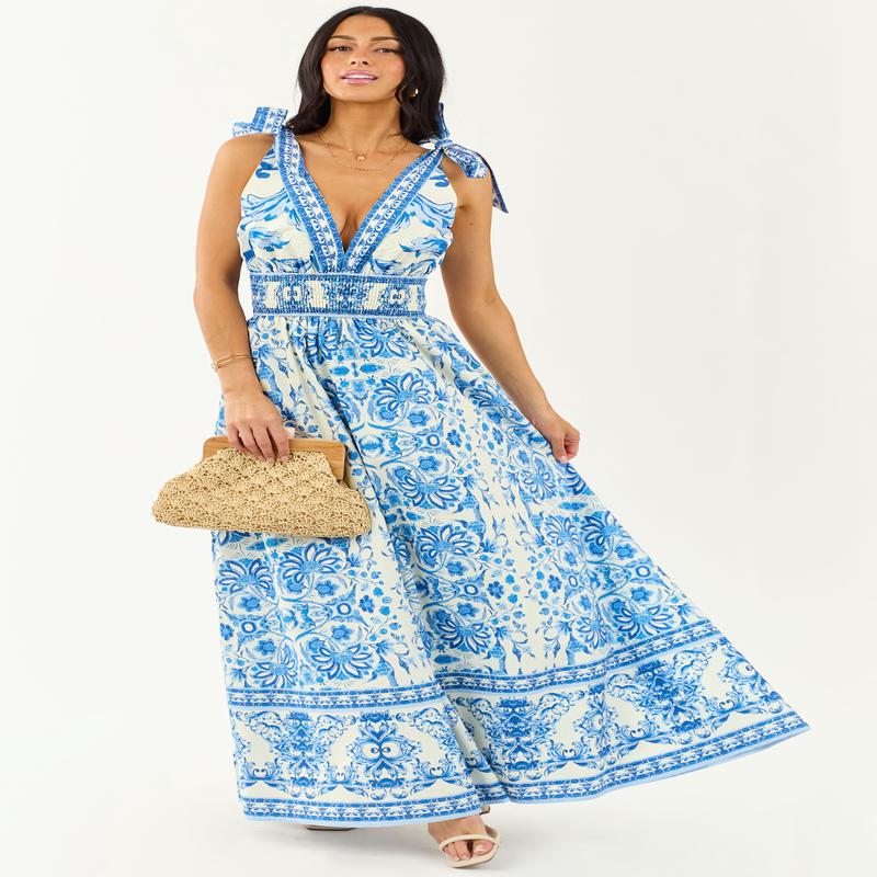 Flying Tomato Ivory Abstract Print Cotton Maxi Dress