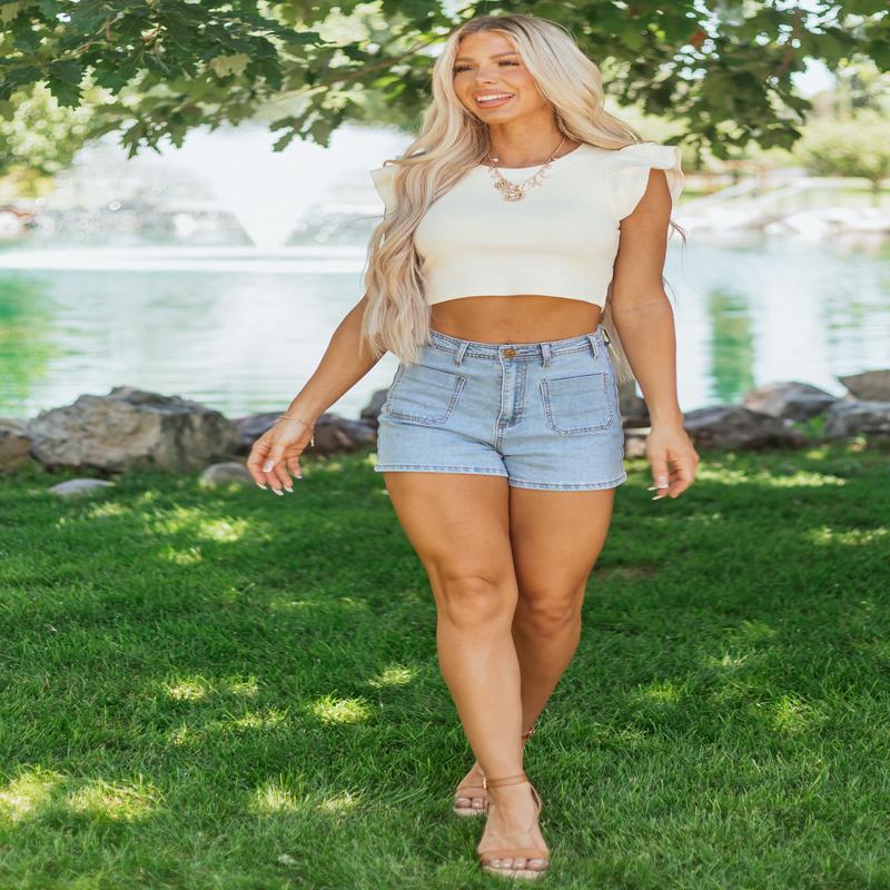 Lovelo Light Wash Stretchy Denim High Rise Shorts