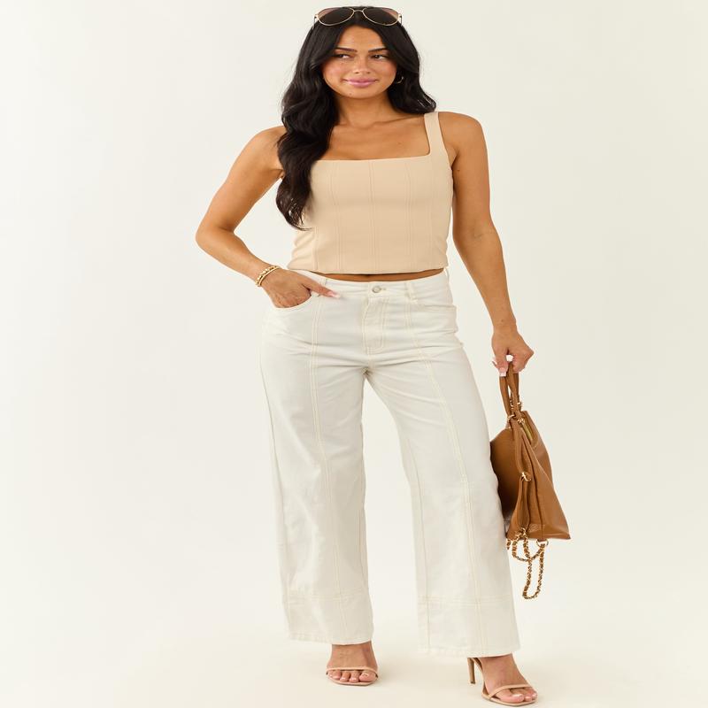 Off White High Waisted Straight Leg Denim Pants