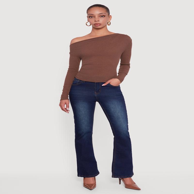 Ribbed Knit Ruched One Shoulder Crop Top