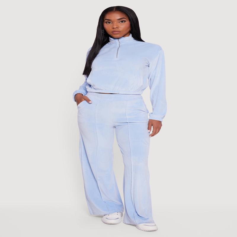 Velour Pintuck Wide Leg Sweatpants