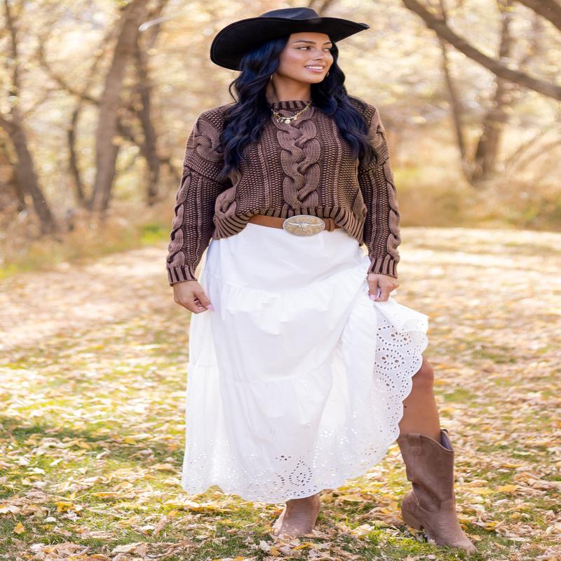 White Eyelet Tiered Cotton Maxi Skirt