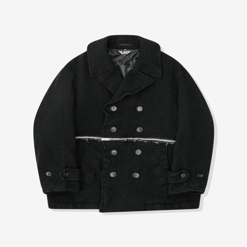 Black Comme des Garons - Thick Tweed Zipped Pea Coat - (Black)