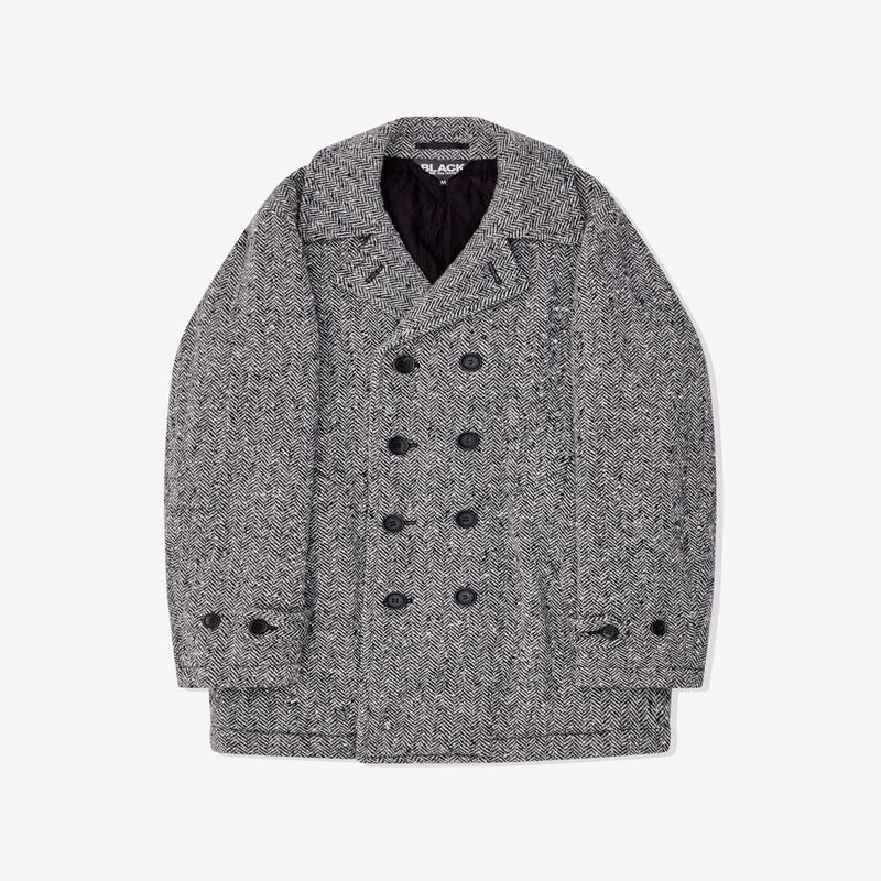 Black Comme des Garons - Tweed Herringbone Pea Coat - (Black/White)