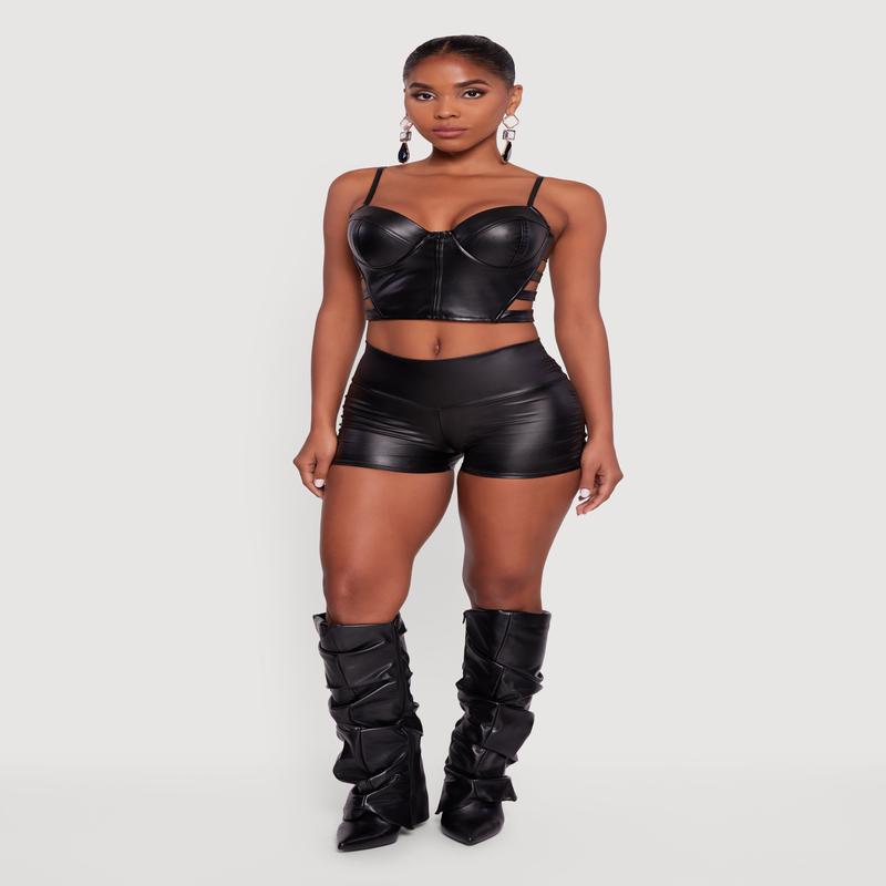 Faux Leather Cropped Caged Side Bustier