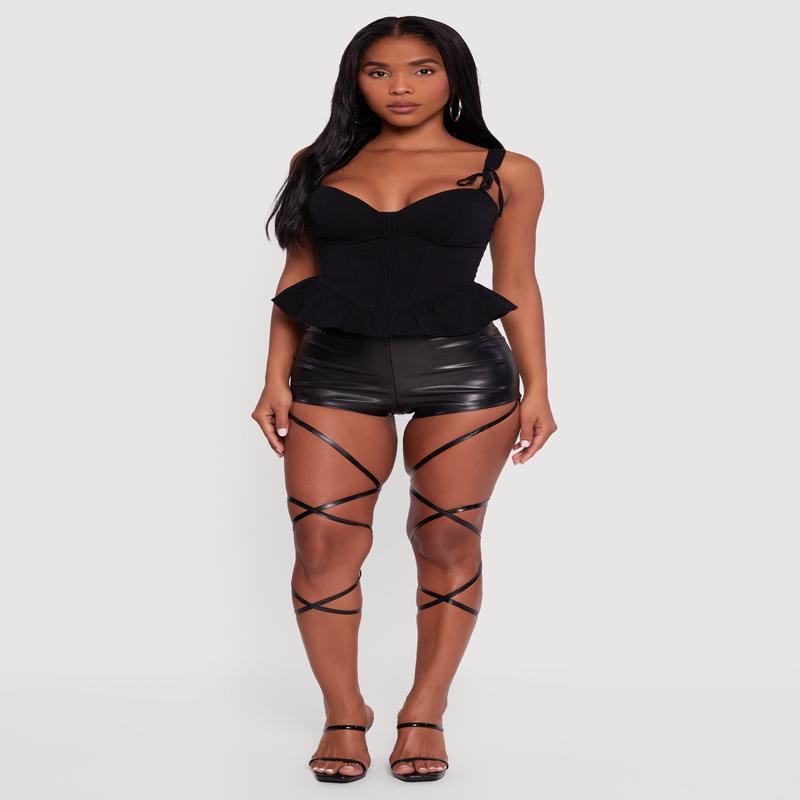 Faux Leather Lace Up Micro Shorts