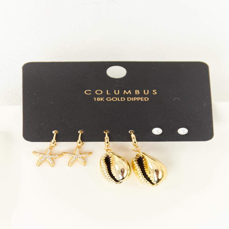 Gold Sea Life 3 Pair Earring Set