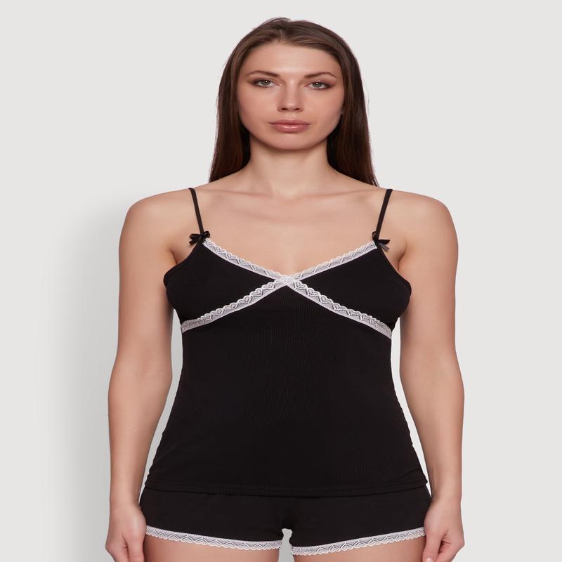 Rib Knit Lace Trim Pajama Set