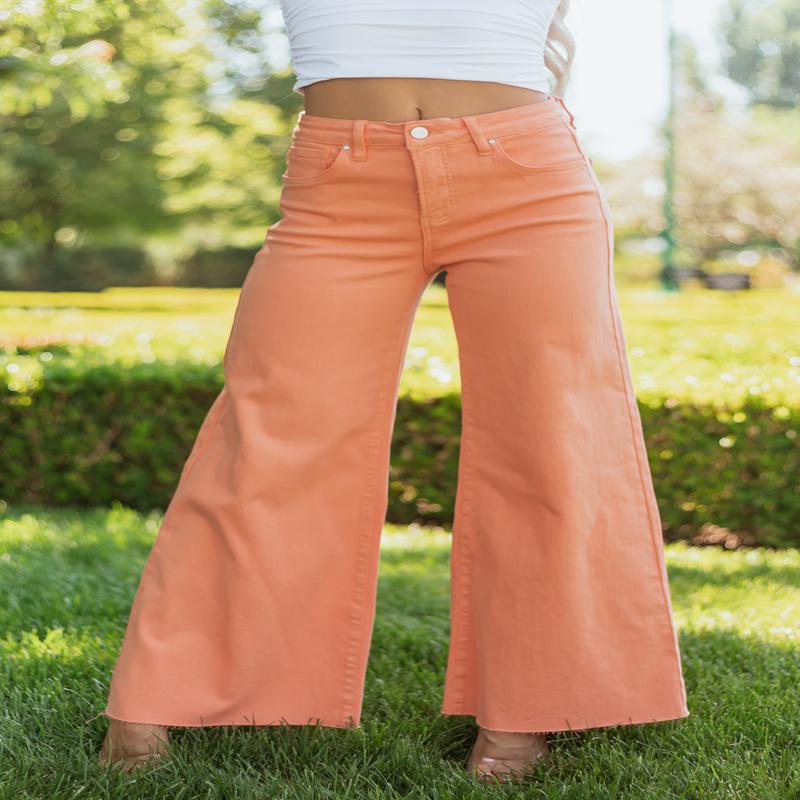 Risen Peach Tummy Control Stretchy Palazzo Jeans