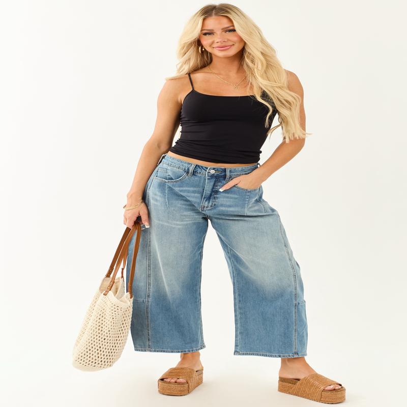 Signature 8 Medium Wash High Rise Barrel Jeans