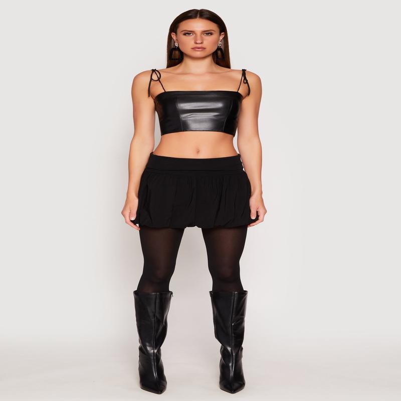 Almost Famous Fold Over Waist Mini Bubble Skirt