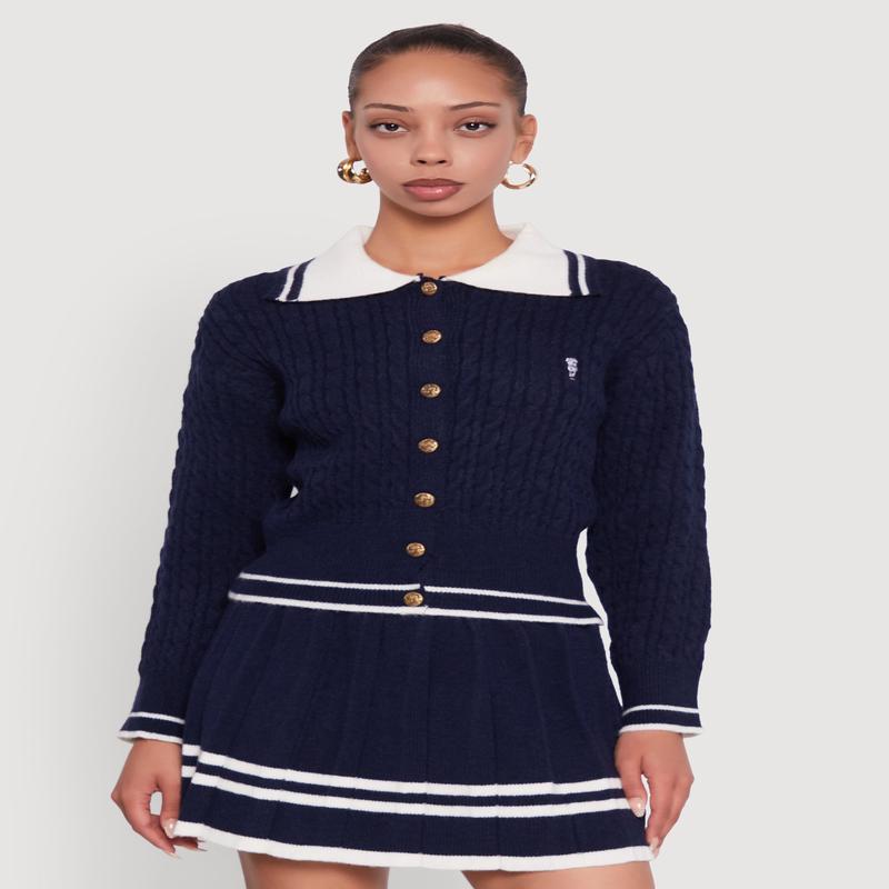 Bear Patch Graphic Varsity Stripe Cardigan