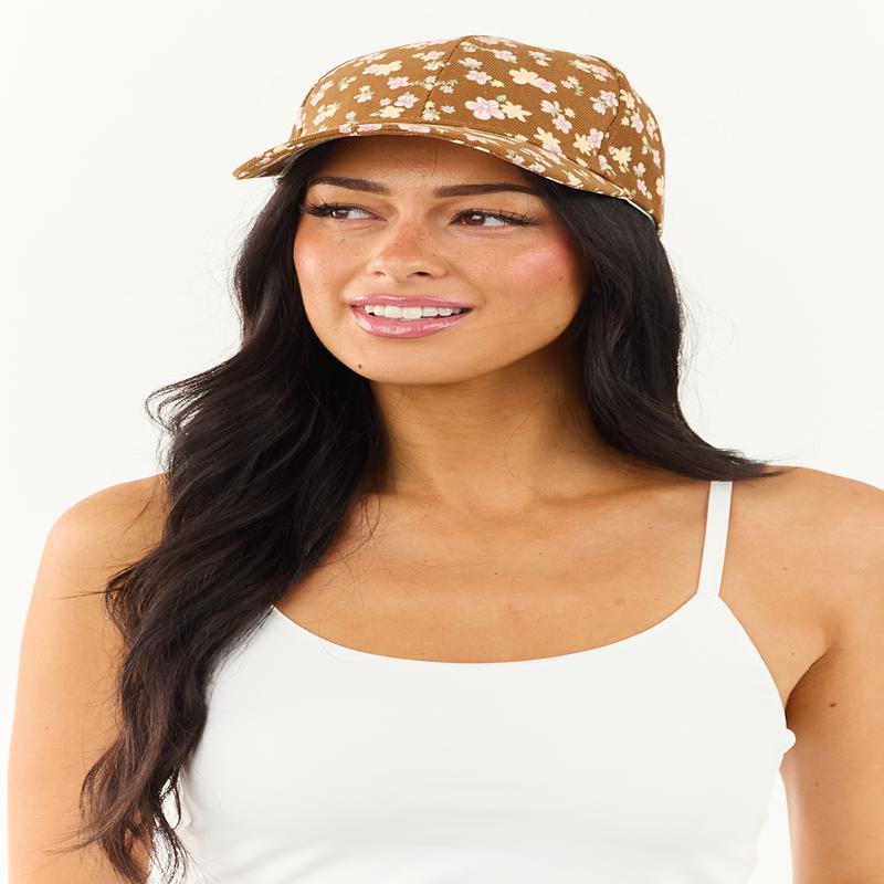 Copper Floral Print Cotton Baseball Cap